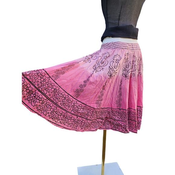 Vtg Y2k Pink Ombre Polka Dot Paisley Barbie Floral Kawaii Flowy Cotton Skirt M - Picture 6 of 8